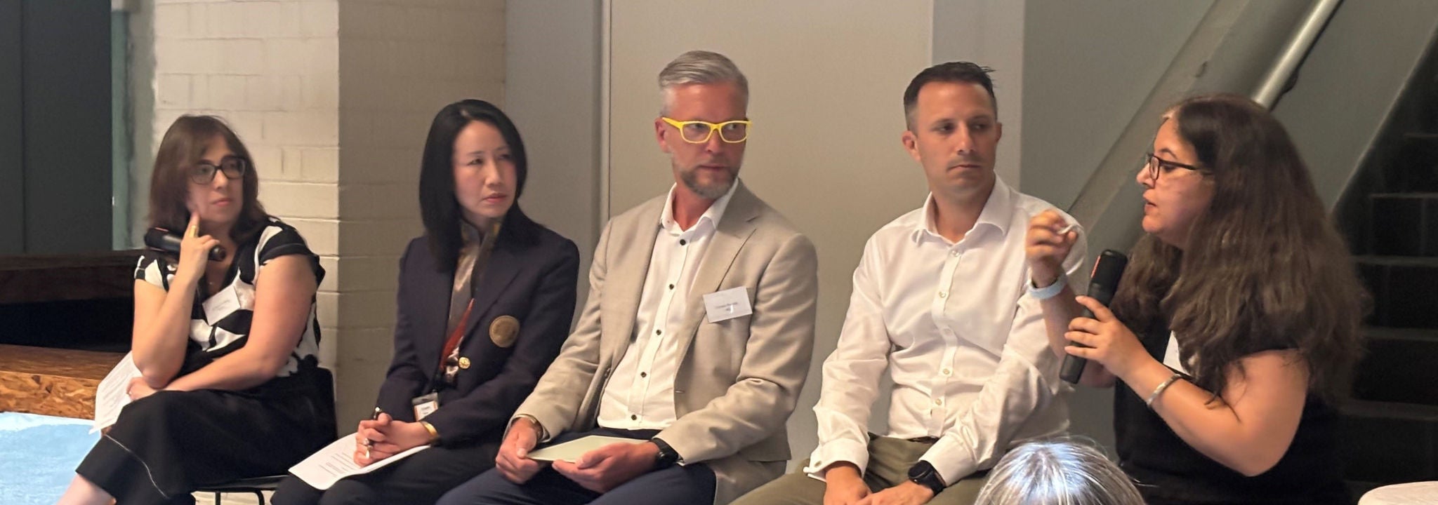 A panel of five people having a discussion.