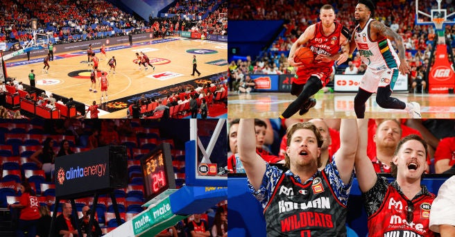 Four images showing the Perth Wildcats mid-game