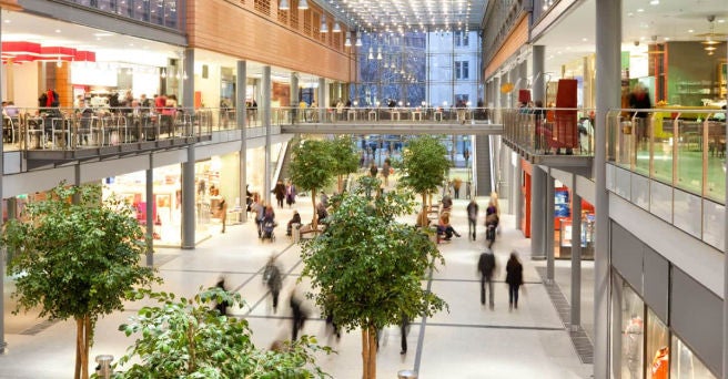 Overhead view of busy shopping centre