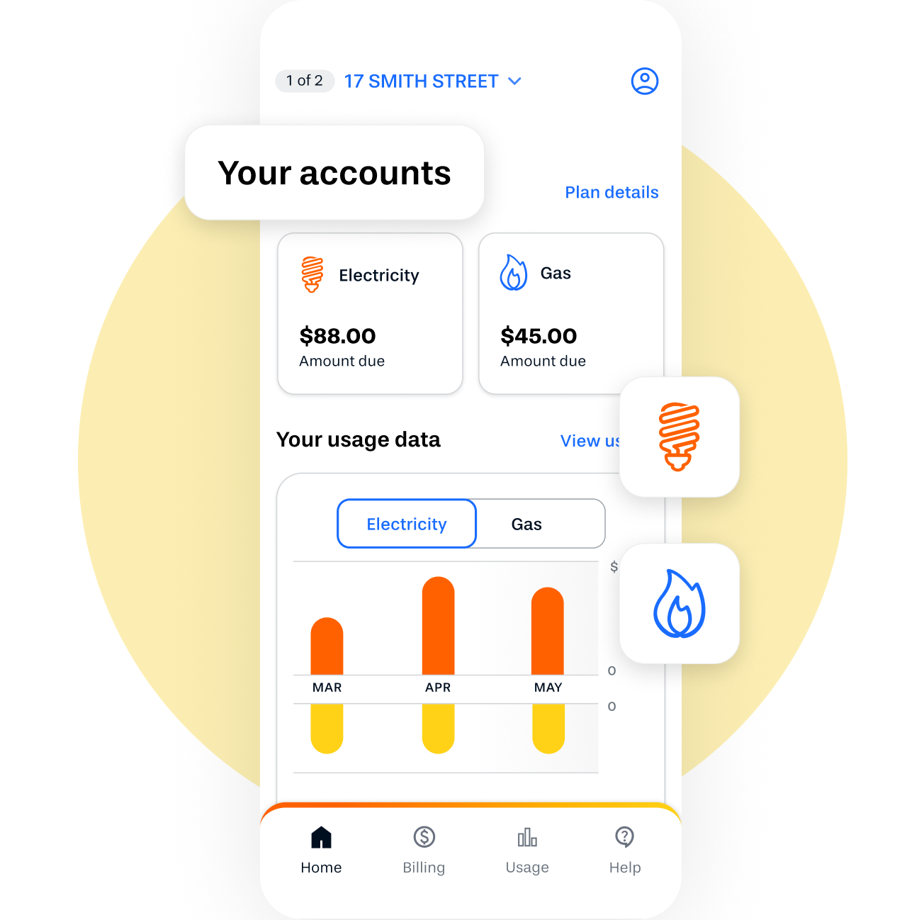 Graphical representation of the Alinta Energy app showing usage charts and costs