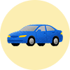 A graphical representation of a blue car in a pale yellow circle