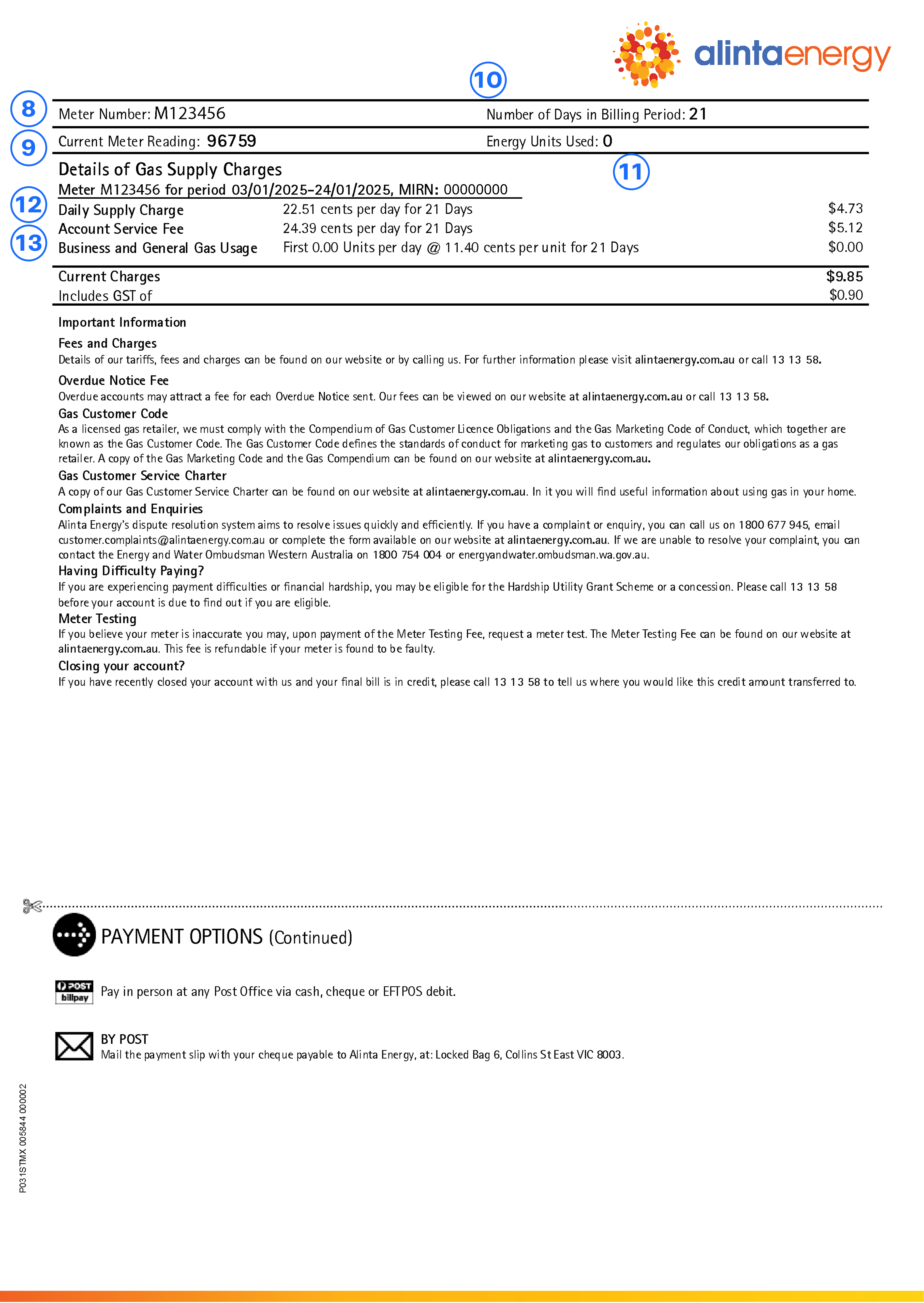 Alinta Energy small business sample bundled gas bill
