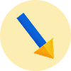 Graphical representation of a blue arrow with a yellow head pointing downwards on a pale yellow circle