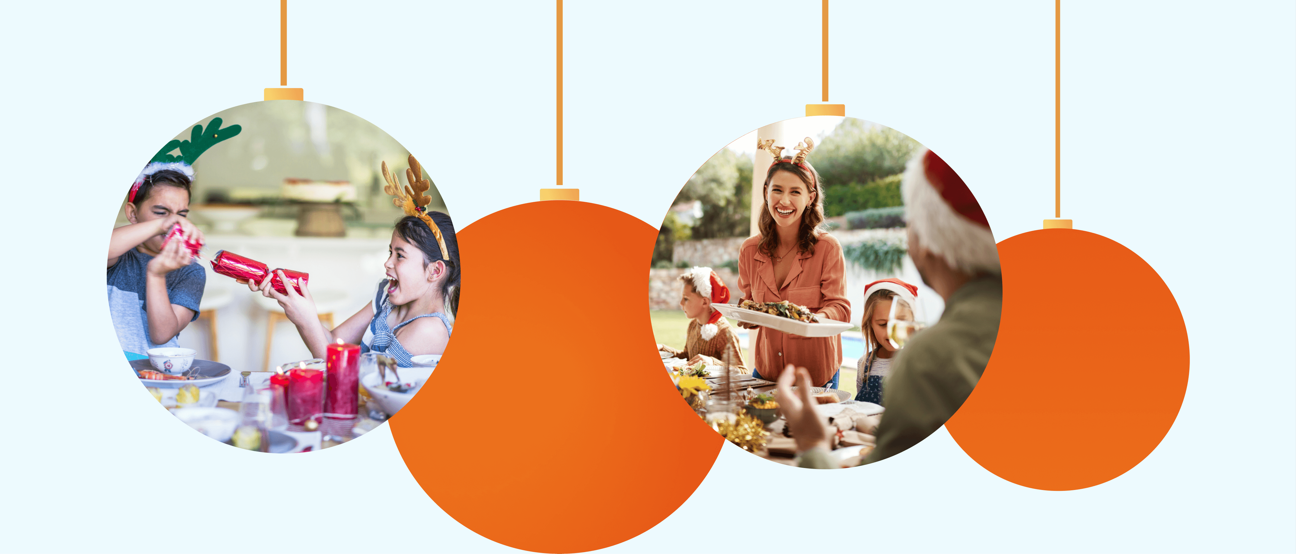 Christmas baubles filled with happy family Christmas scenes