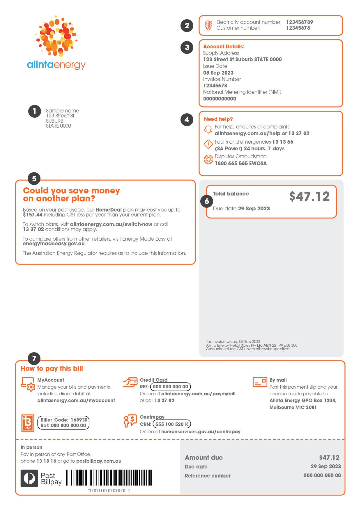 Front of energy bill