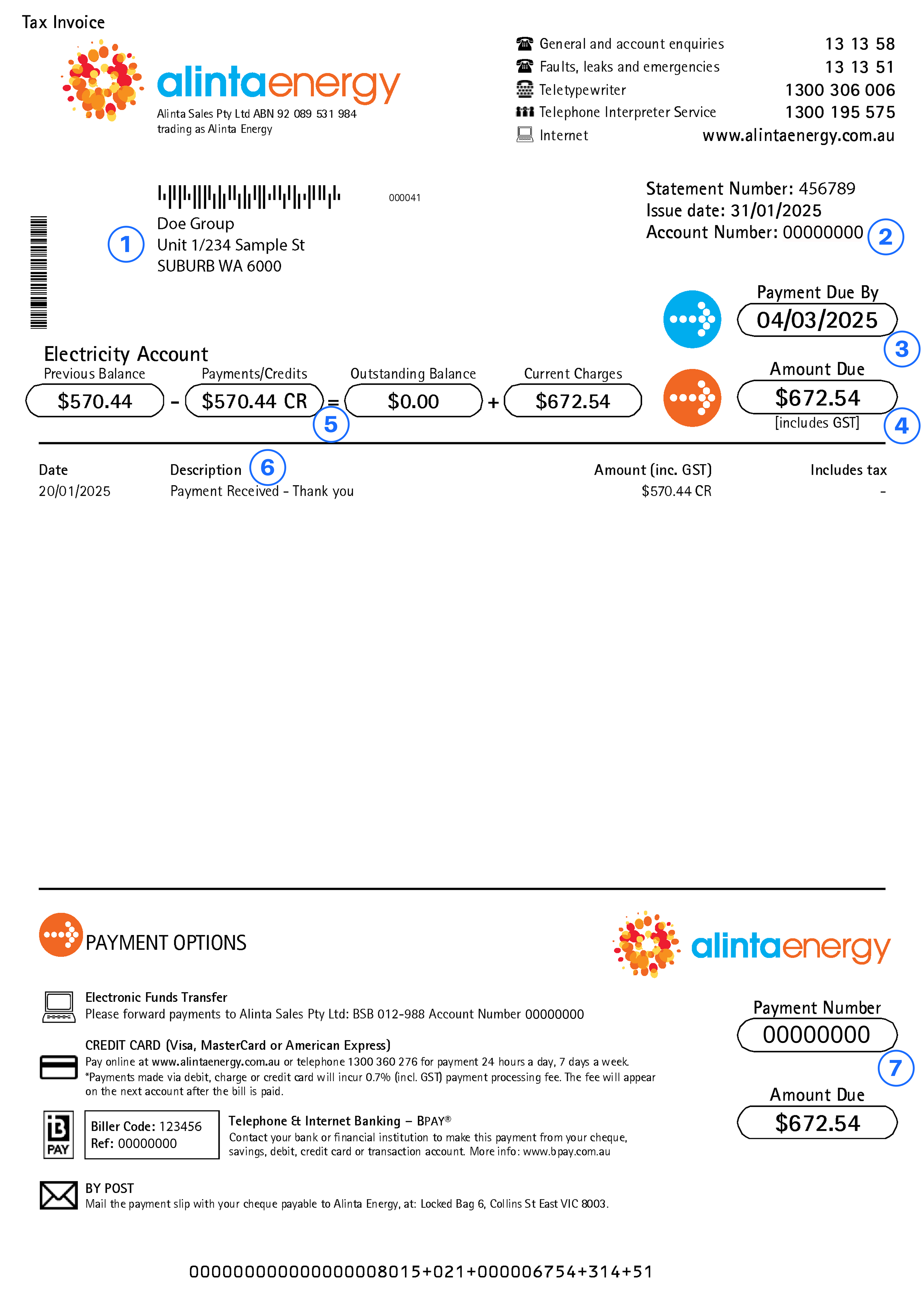 Alinta Energy small business sample bundled electricity bill