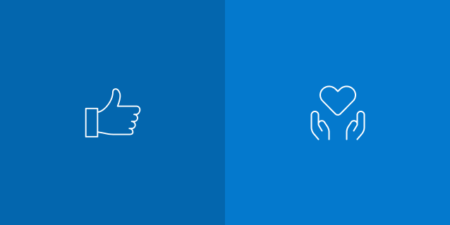 Like and heart in hands icon