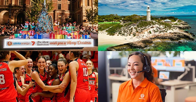 4up tile showing Alinta Energy's WA initiatives such as the Christmas Pageant, Perth Lynx and Rottnest Islandch as the Christmas 