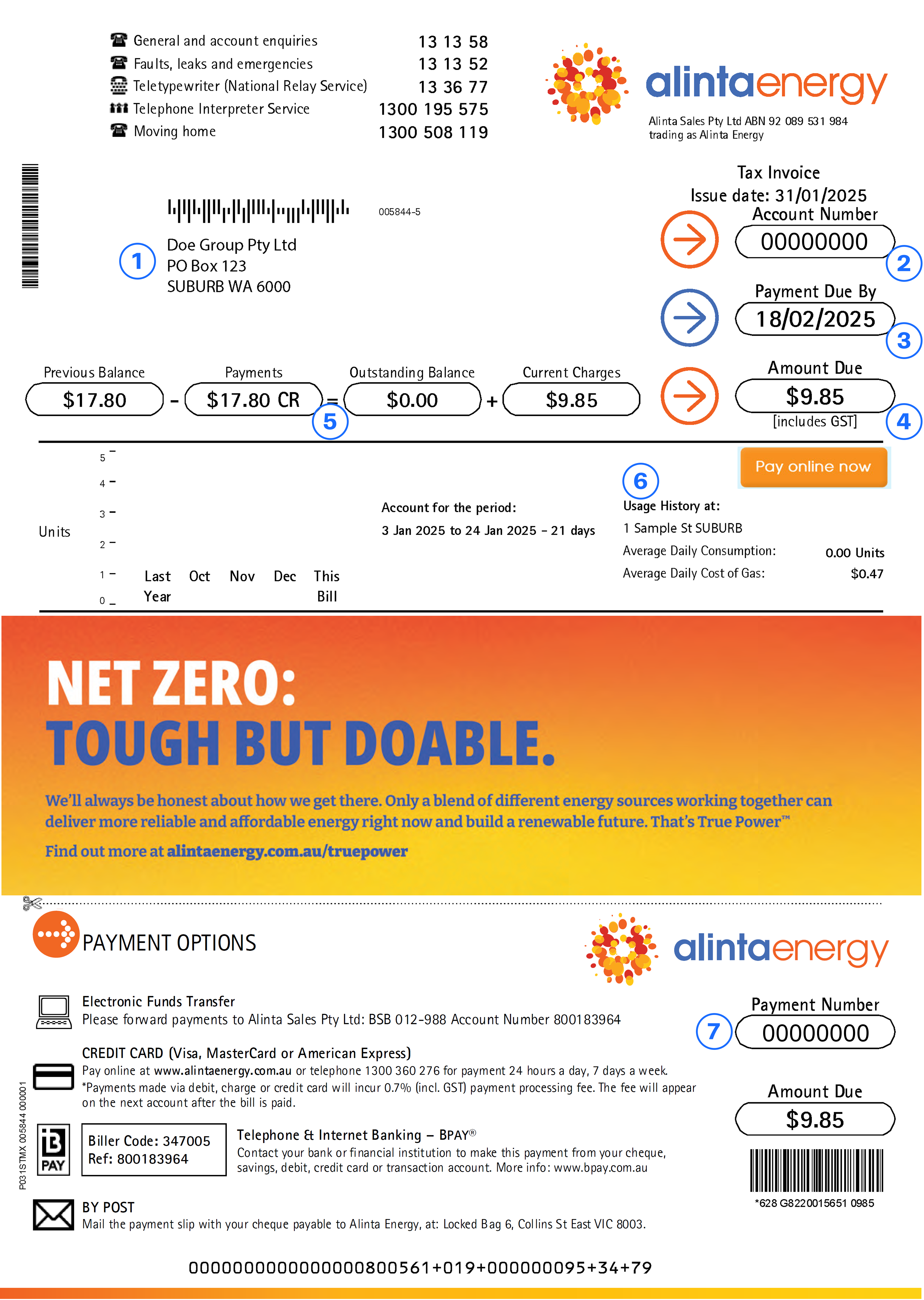 Alinta Energy small business sample bundled gas bill