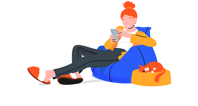 Girl with device on beanbag