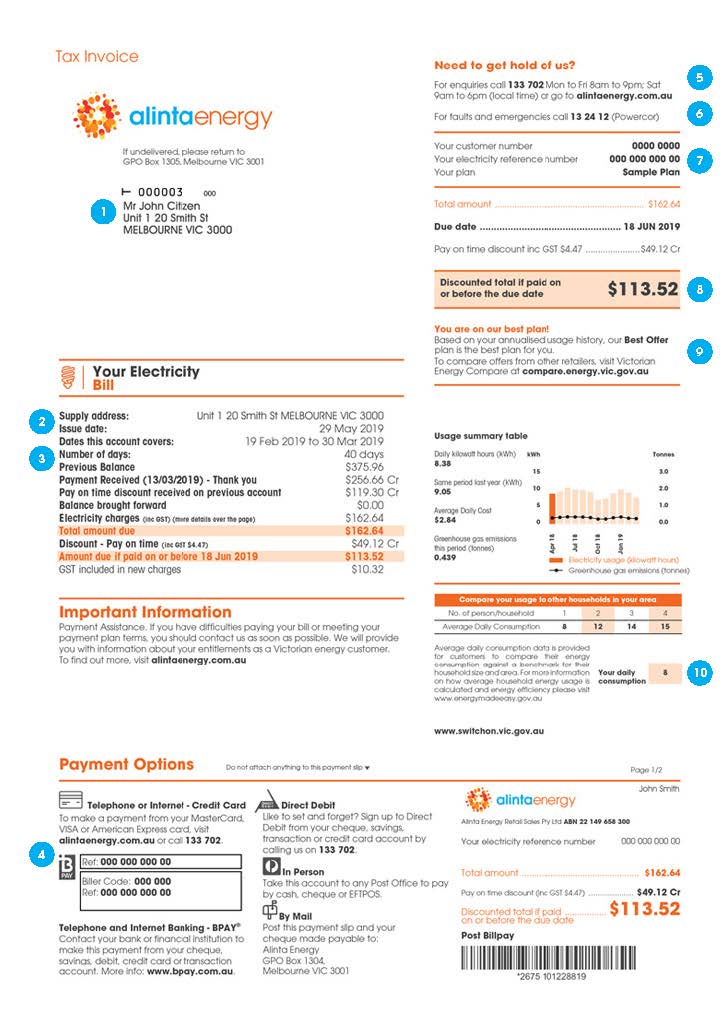 VIC Residential Electricity bill - Page 1