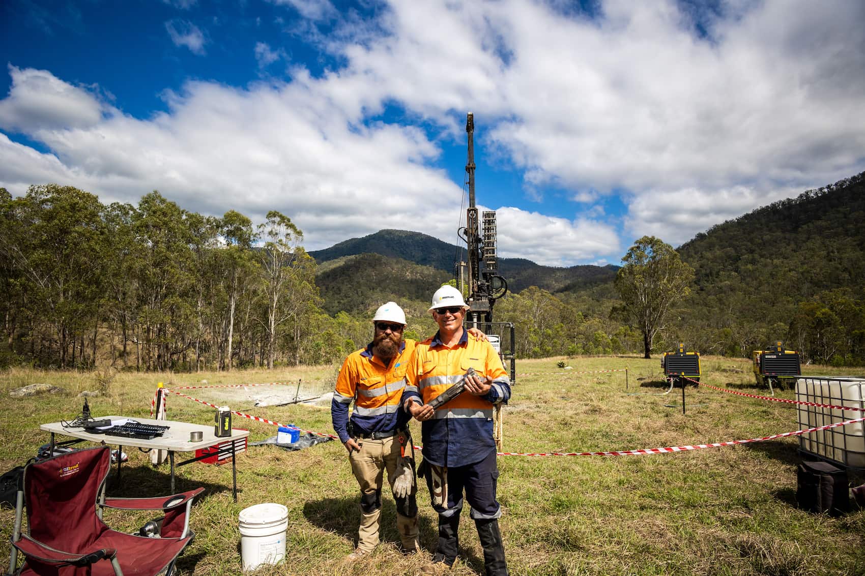 The geotechnical drilling team hard at work on site near the Oven Mountain lower reservoir